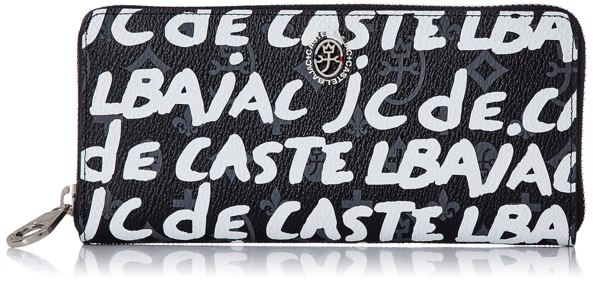 カステルバジャック 長財布 ブラック 総柄 ヤリス モノグラム ロゴ柄 ラウンド カステルバジャック 長財布 ブラック 総柄 ヤリス モノグラム